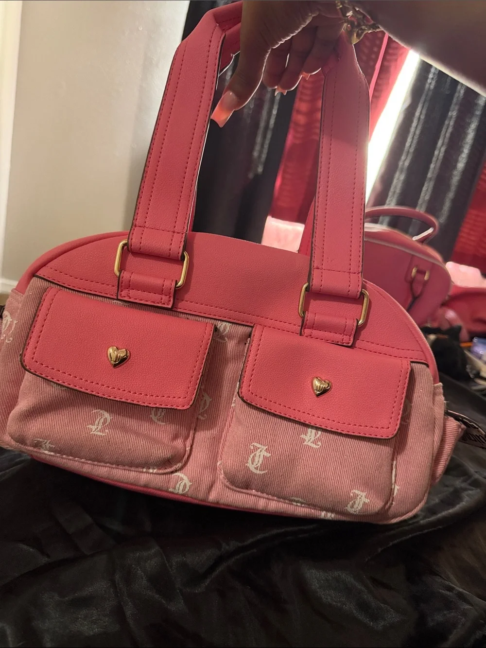 Juicy Couture Pink Dual-Pocket Satchel with Heart Studs